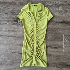 SHEIN Green Ruched Mini Dress with Notched Collar